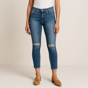 Paige Verdugo Crop Skinny Jeans Distressed Women’s Stretch Denim Blue Size 28